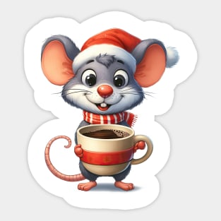 Mouse Holding Christmas Coffee Sticker